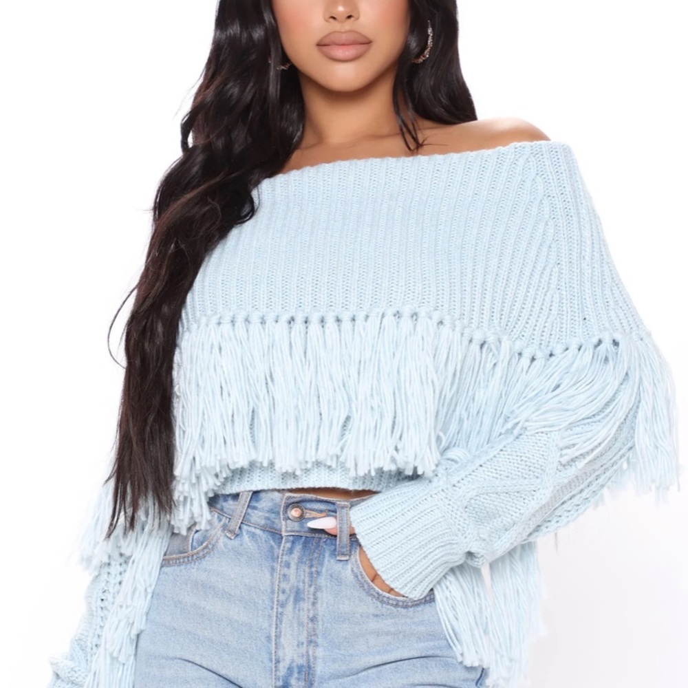 Off-Shoulder Fringe Sweater